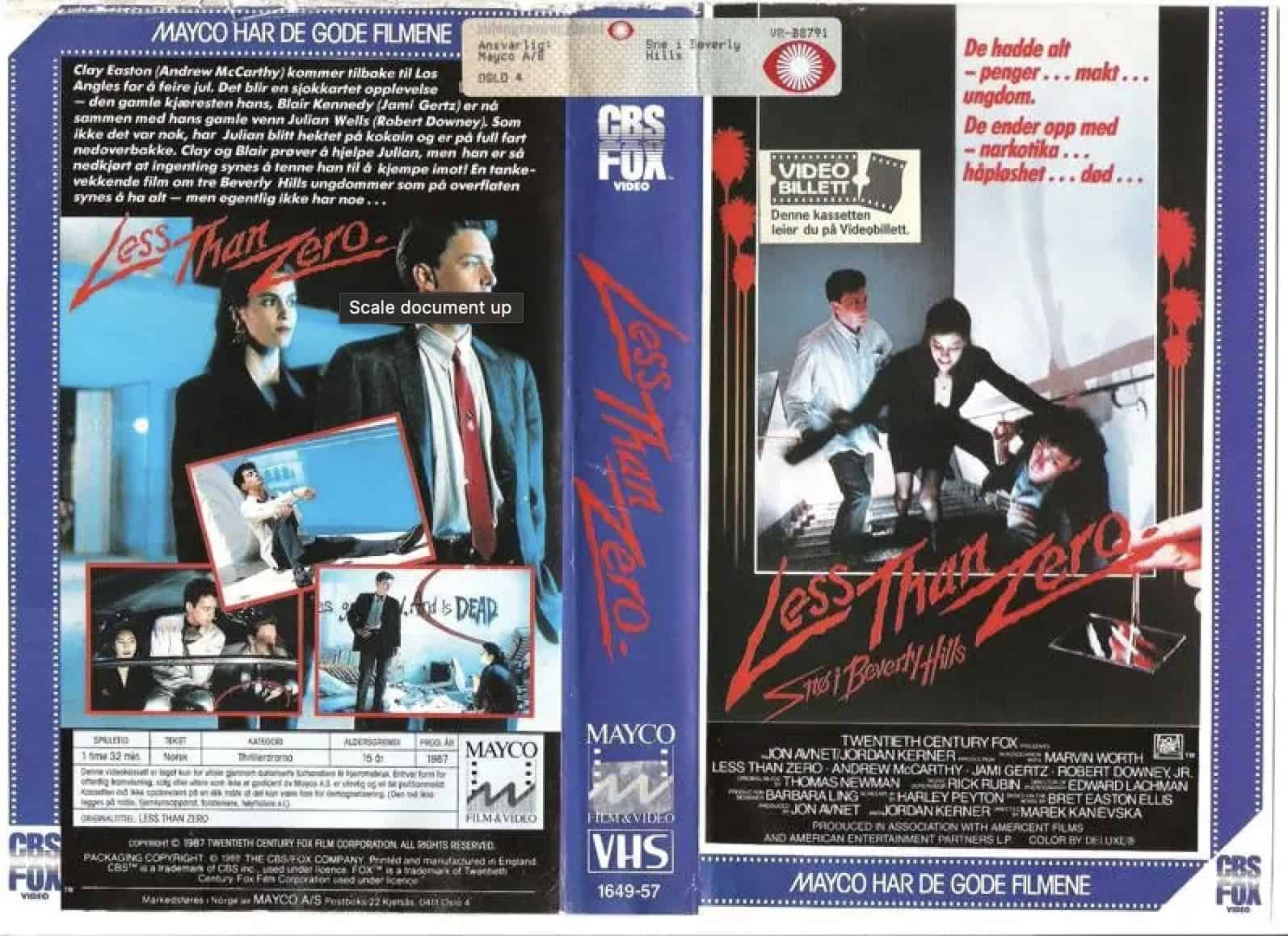 Robert Downey i Less Than Zero (1987) VHS