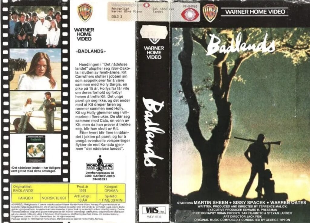 Eit norsk VHS-cover av filmen Badlands