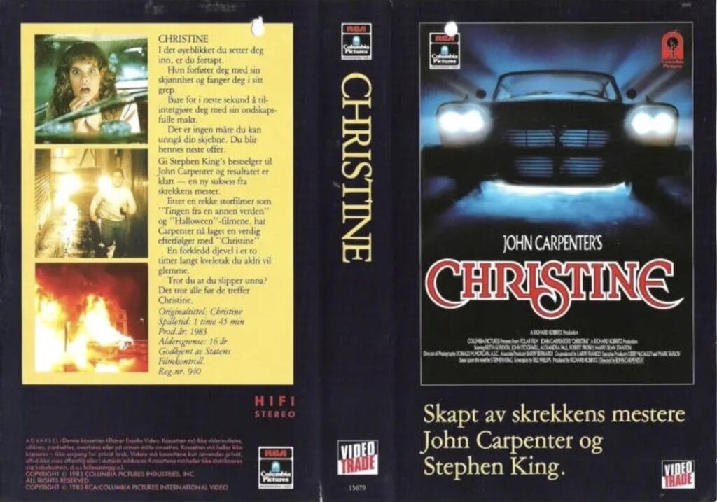 Det norske VHS-coveret av John Carpenters Christine frå 1983.