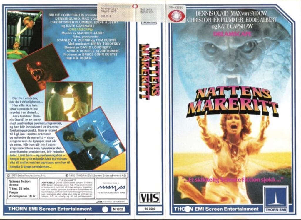 VHS coveret av filmen Dreamscape frå 1984