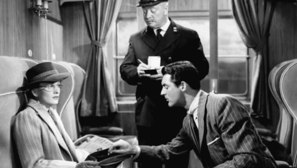 Cary Grant og Joan Fontaine på toget i filmen Suspicion 1941
