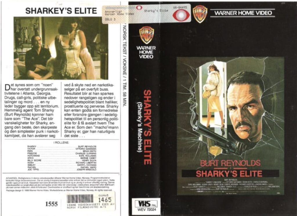 Eit norsk VHS cover av Sharky's Machine frå 1981