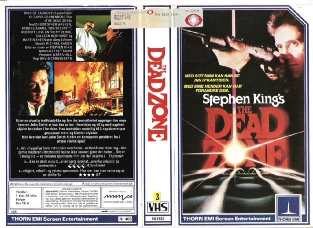 Det norske VHS-cover av The Dead Zone 1983