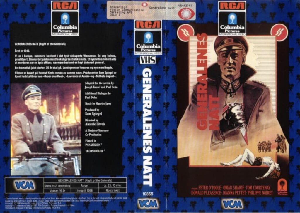 Det norske VHS-coveret av The Night of the Generals frå 1967