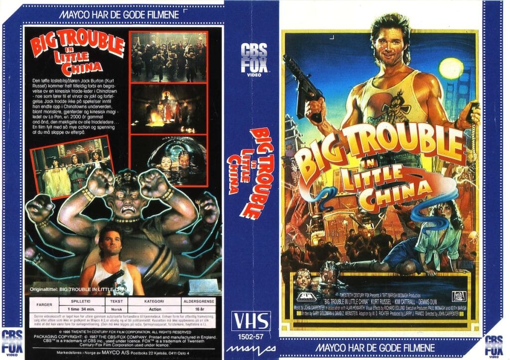 Det norske VHS coveret av Big Trouble In Little China frå 1986.