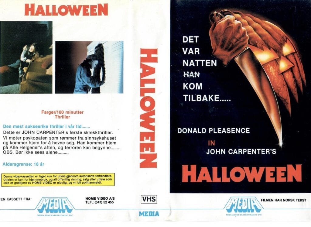 Det norske VHS coveret av Halloween frå 1978.