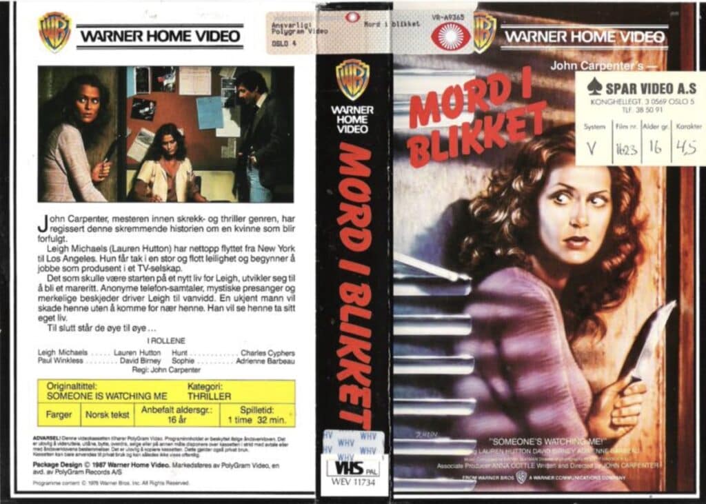 Det norske VHS coveret av Someone's Watching Me! frå 1978