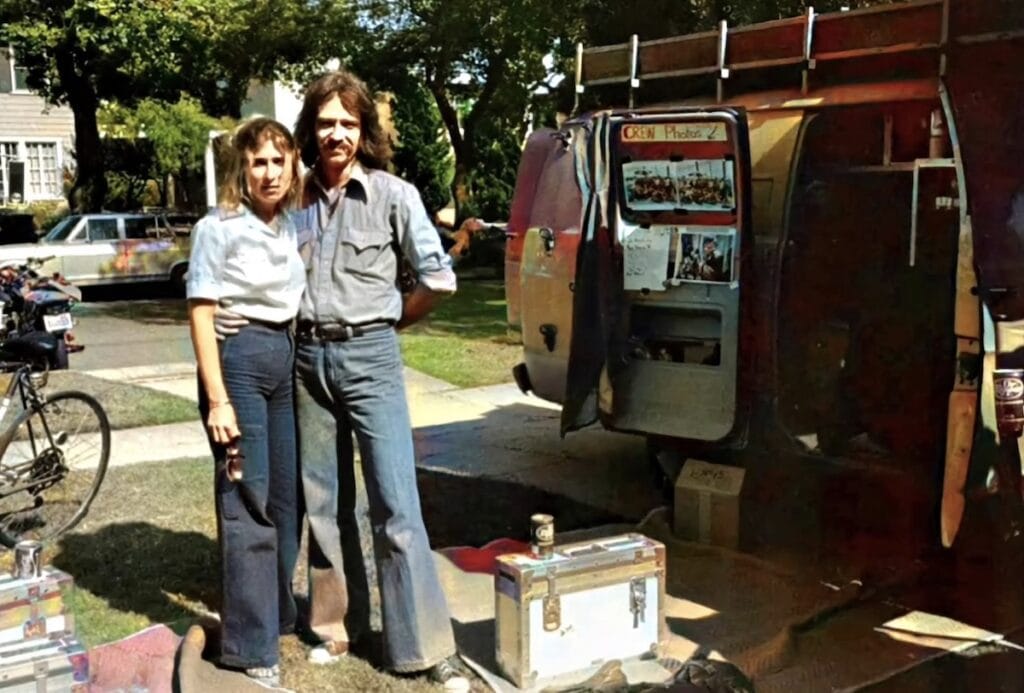 Debra Hill og John Carpenter behind the scenes frå Halloween (1978)