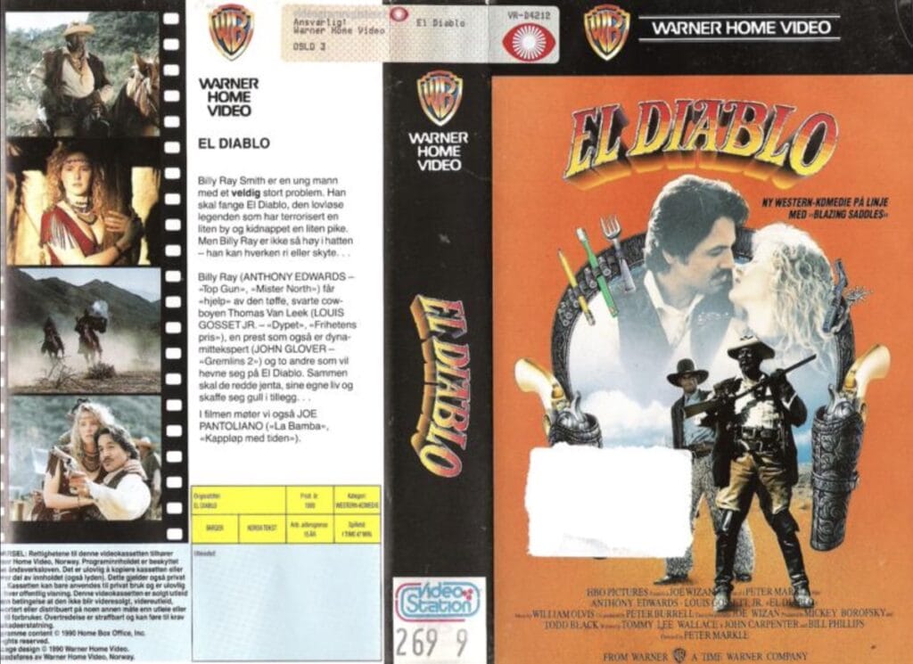 Det norske VHS coveret av westernkomedien El Diablo frå 1990.
