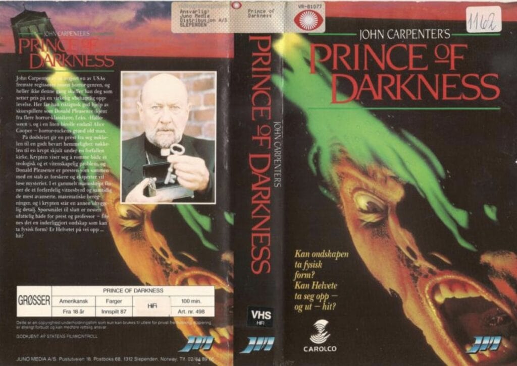 Det norske VHS coveret av skrekkfilmen Prince Of Darkness frå 1987.