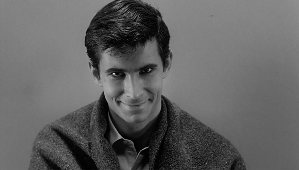 Anthony Perkins som den beste skurk, Norman Bates,  i skrekkfilmen Psycho.