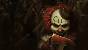 Ein poster av Clown in a Cornfield (2025).