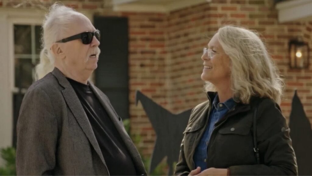 John Carpenter på settet og besøkar Jamie Lee Curtis under laginga av Halloween (2018).