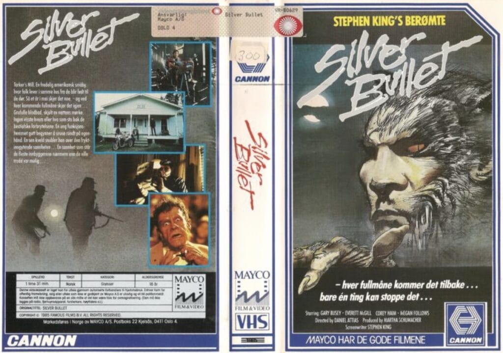 Det norske VHS coveret av skrekkfilmen Silver Bullet (1985).