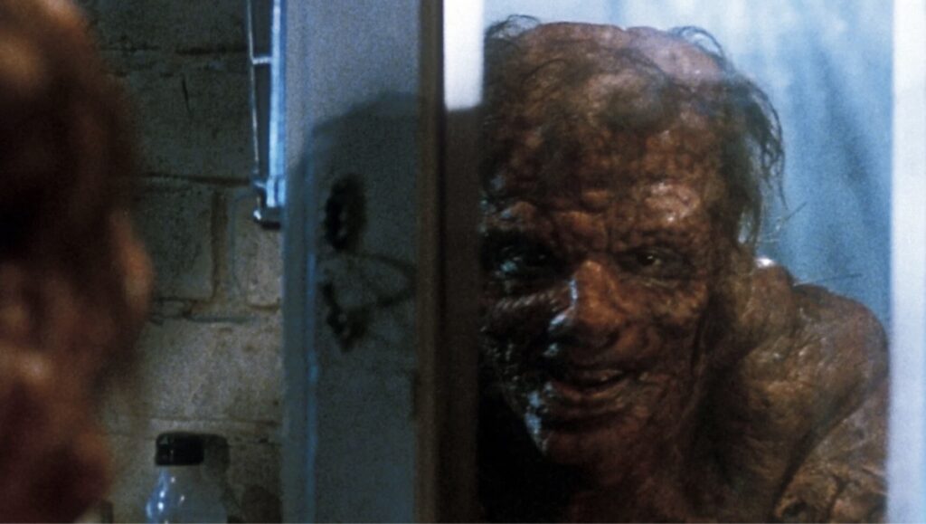 Jeff Goldblum i full make-up som Brundle frå The Fly (1986).