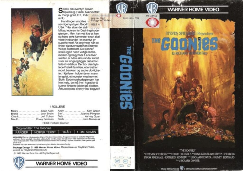 Det norske VHS coveret av The Goonies (1986).