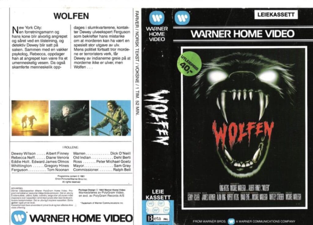 Det norske VHS coveret av Wolfen frå 1981.
